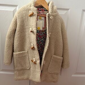 Mini Boden Oat Teddy Sherpa coat with floral lining